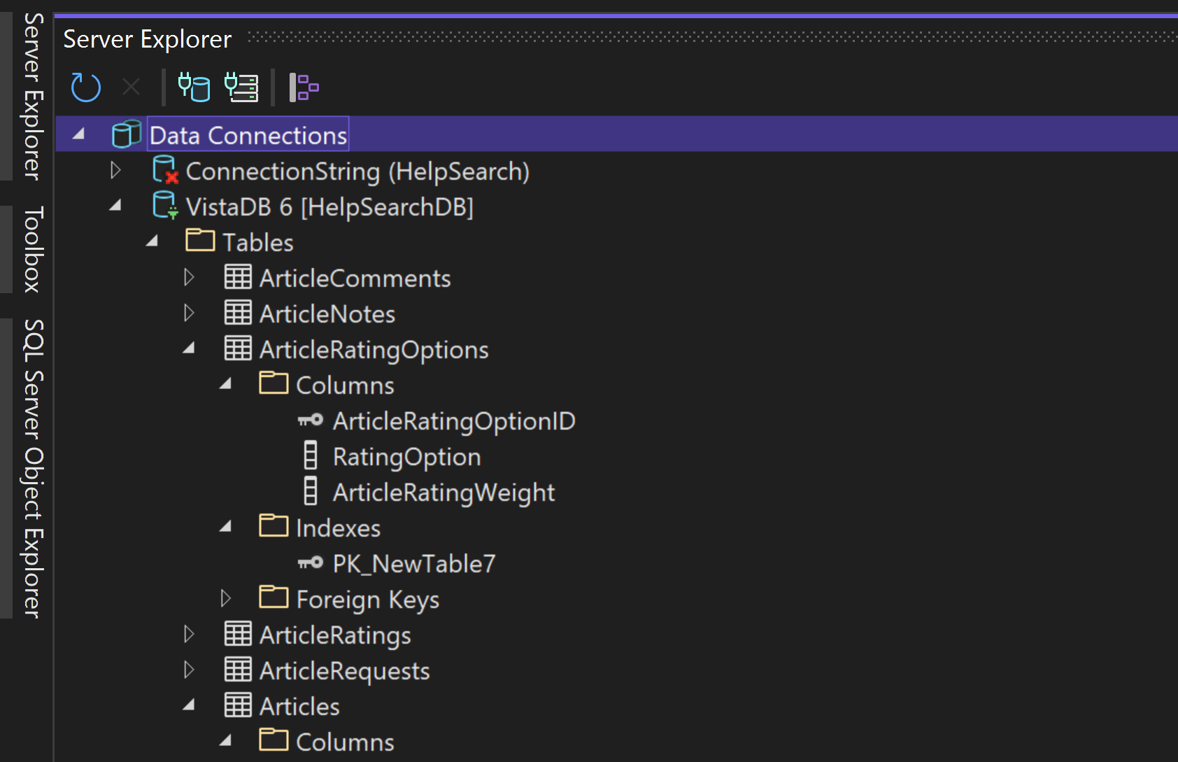 Screenshot of VistaDB designer for Visual Studio 2022